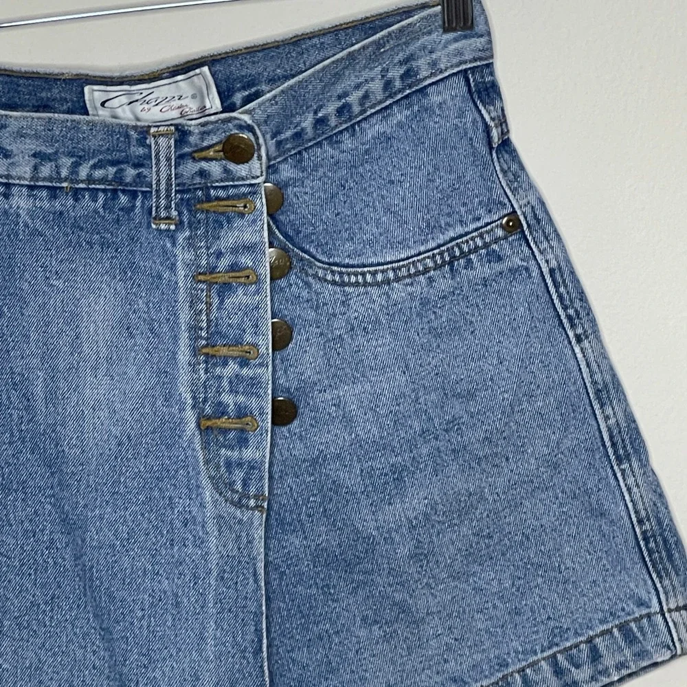 Vintage Chazz Denim Skort Medium Wash Button Front Y2K Mini Jean Skirt Shorts  9
